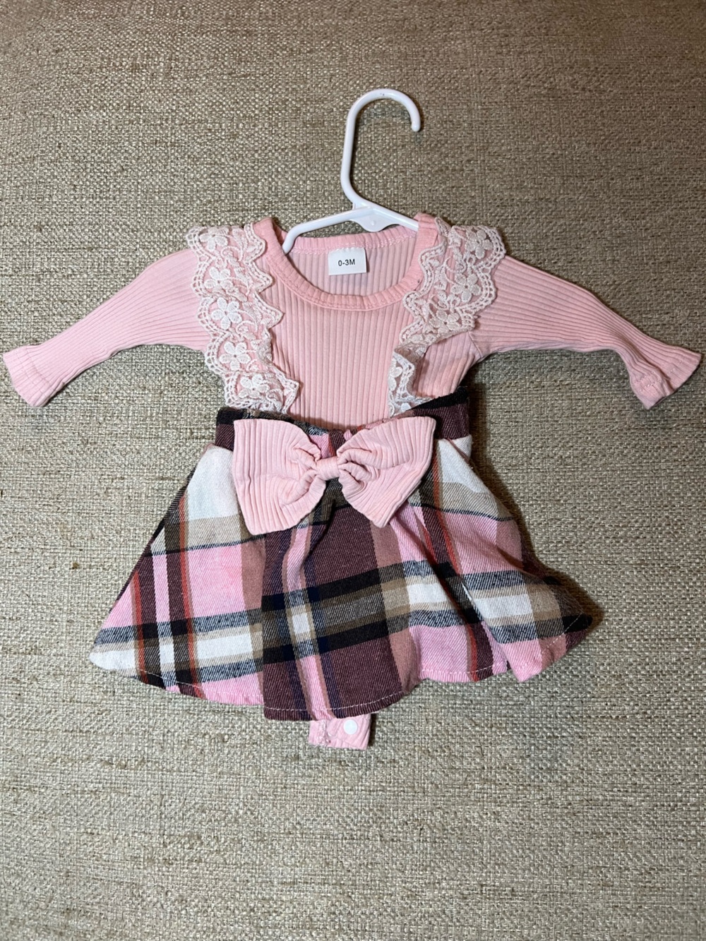 Pink Lace-Trim Plaid Bow Baby Dress